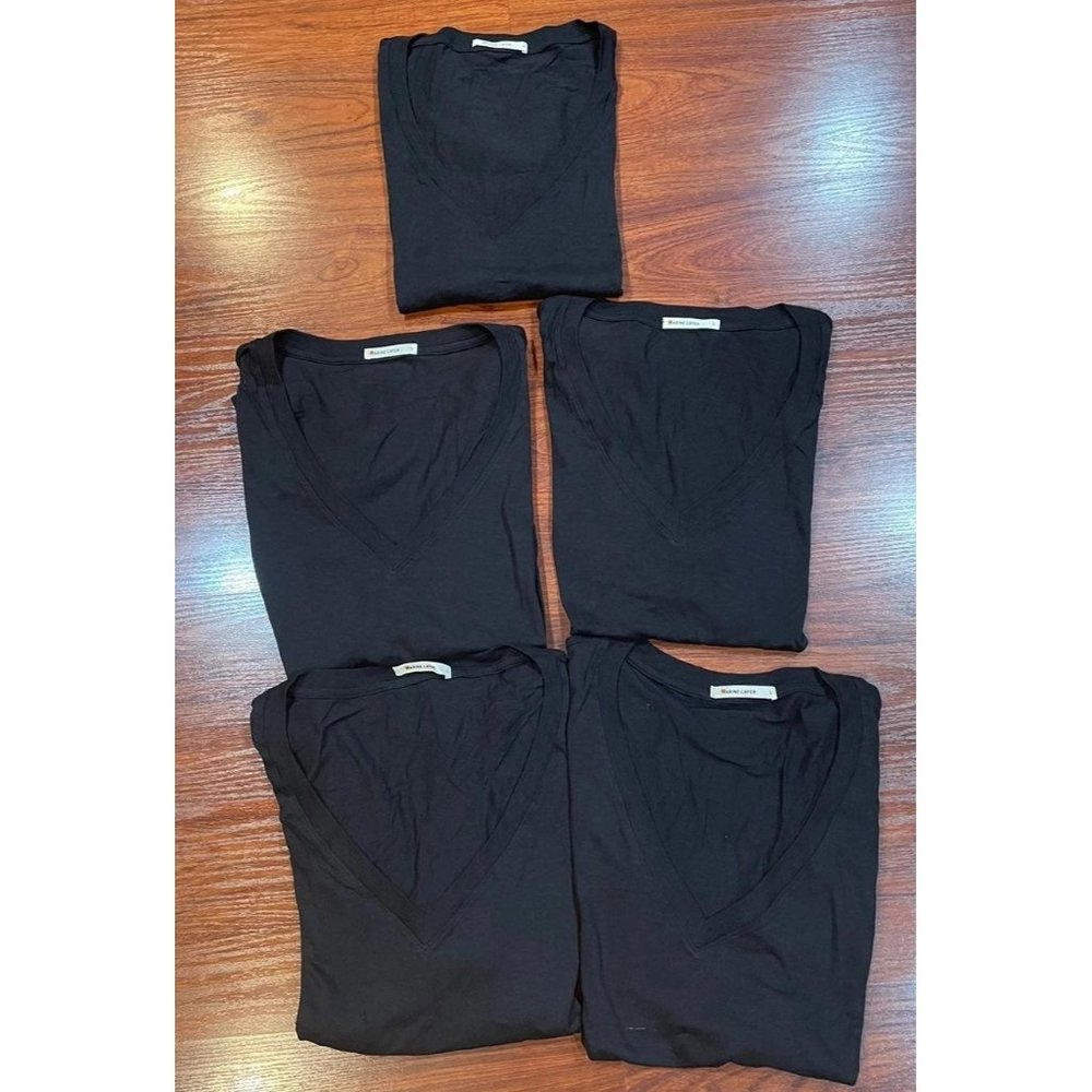 MARINE LAYER LOT OF 5  V CREWNECK  BLACK TEE SIZE L